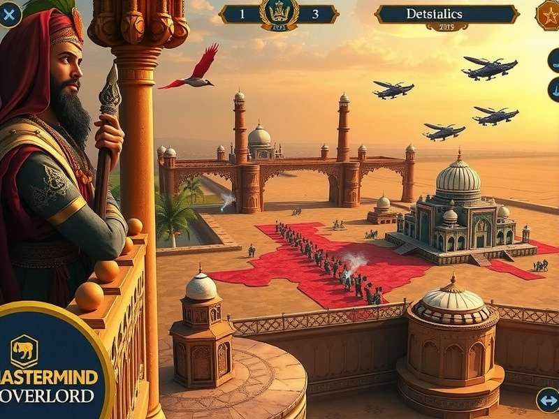 Mastermind Overlord game cover featuring a desi ruler on a fort balcony
